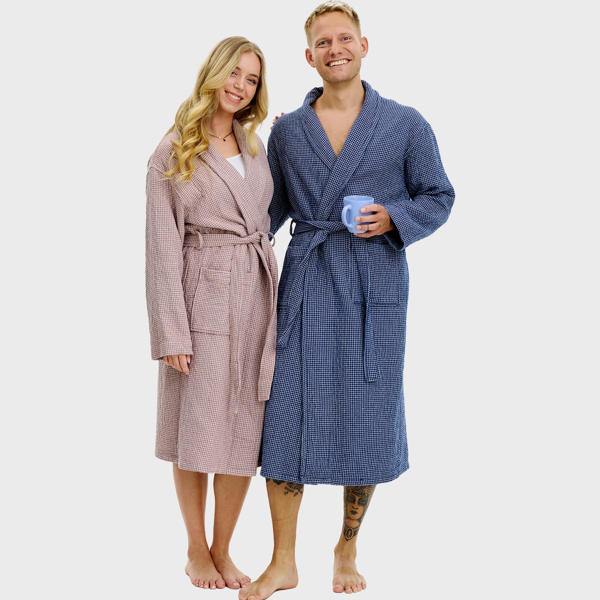 Bademantel blau kariert - Einheitsgröße